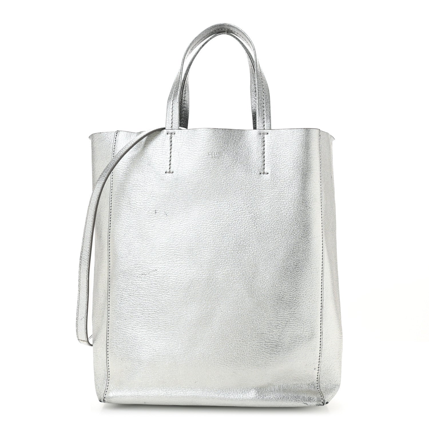 Celine Metallic Grained Calfskin Small Vertical Cabas Silver 1 of 11