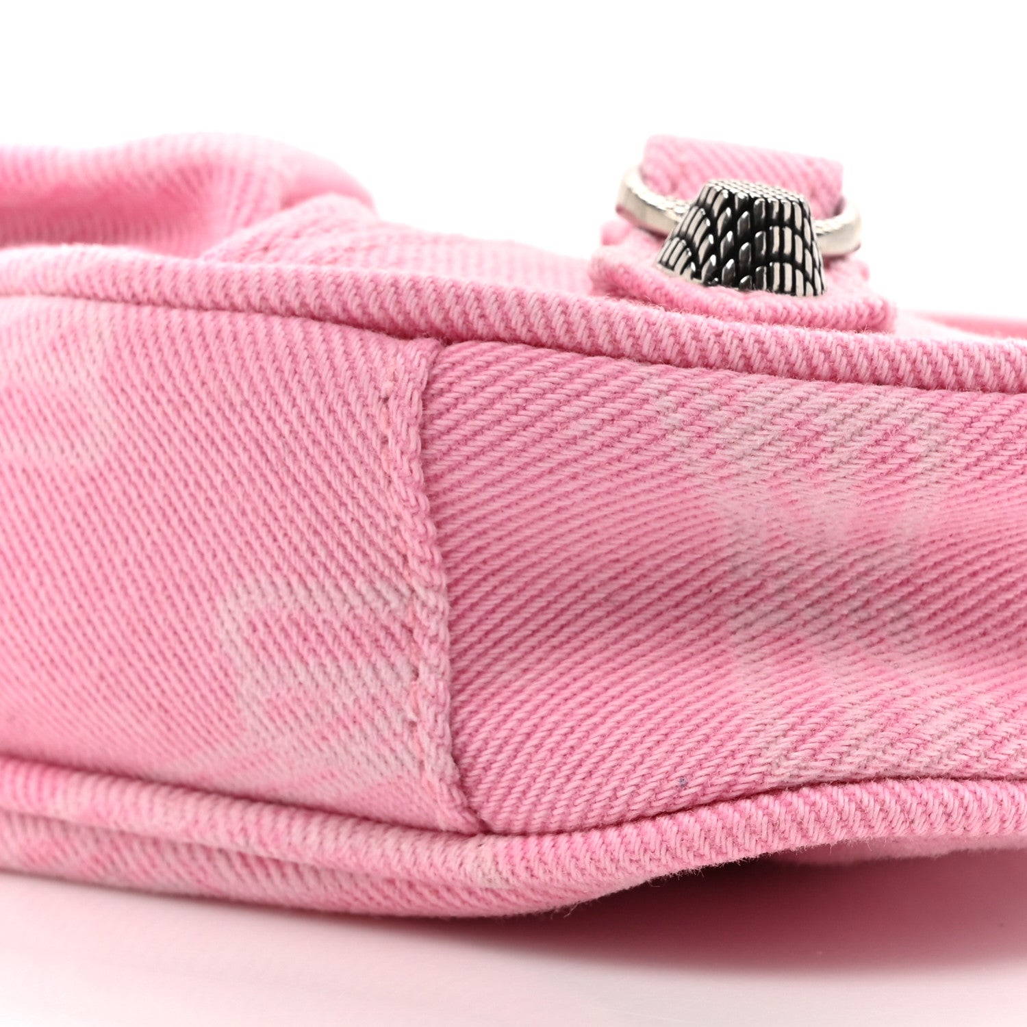 Balenciaga Washed Denim BB Monogram Le Cagole Mini Purse With Chain Pink 10 of 11