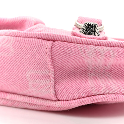 Balenciaga Washed Denim BB Monogram Le Cagole Mini Purse With Chain Pink 10 of 11