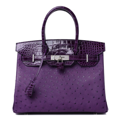 Hermes Ostrich Shiny Alligator Birkin Touch 30 Violine Cassis 1 of 12