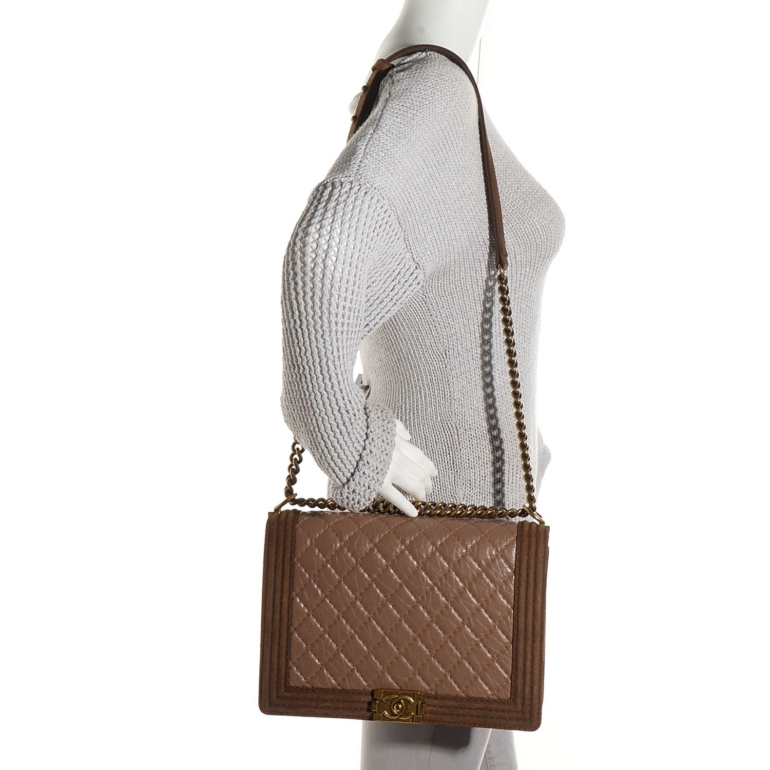Chanel Aged Calfskin Quilted Large Boy Flap Light Brown 2 of 11