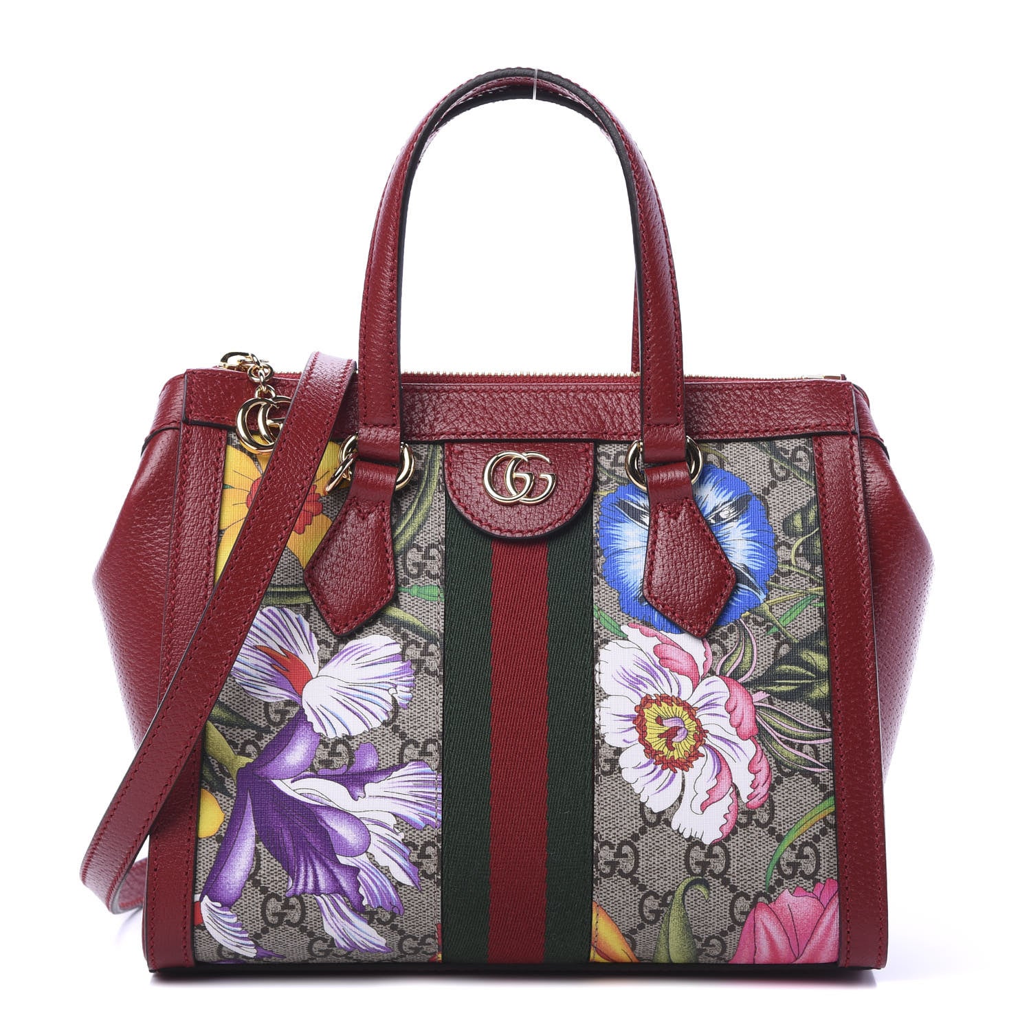 Gucci GG Supreme Monogram Flora Web Small Ophidia Tote Bag Red 1 of 10