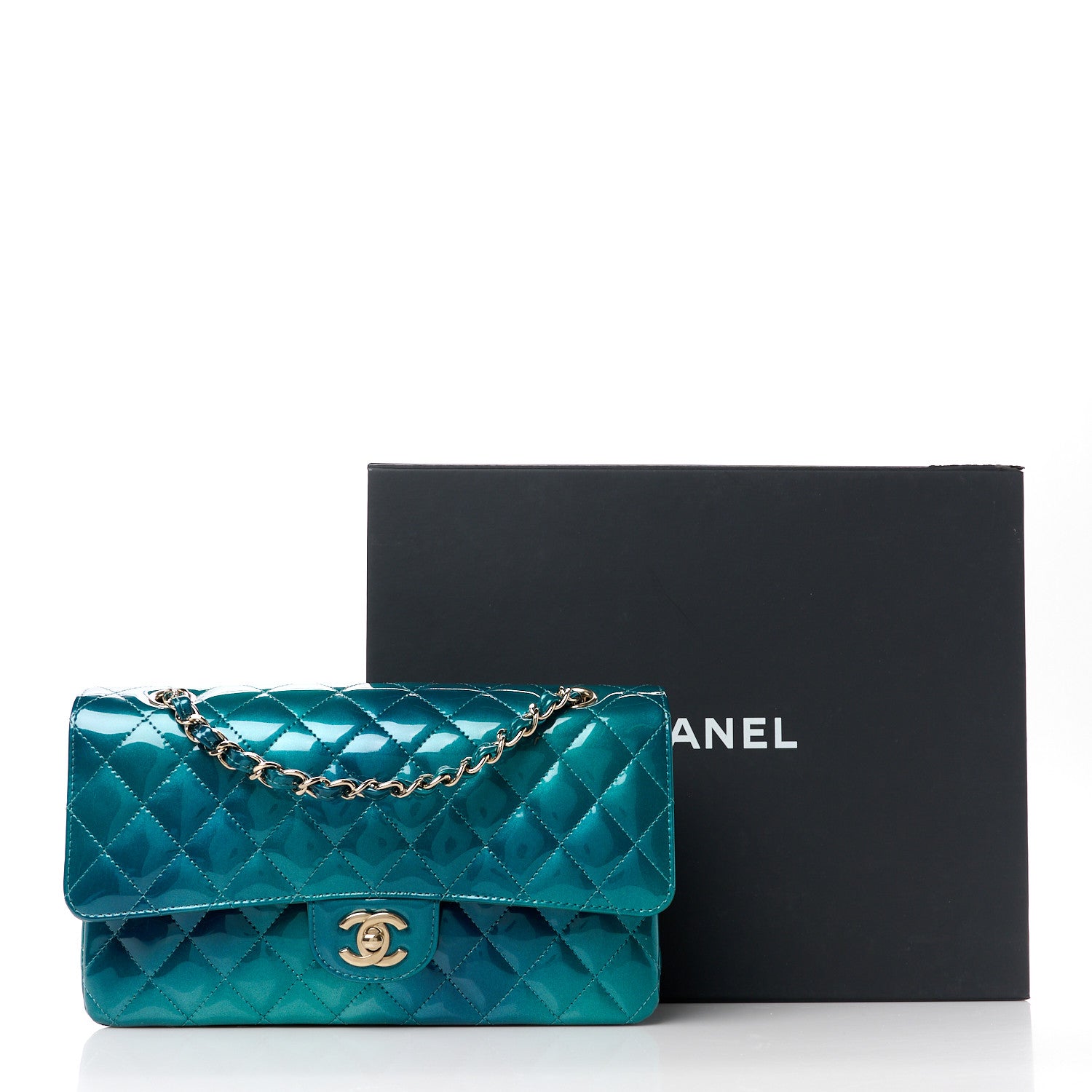 Chanel Shaded Patent Calfskin Quilted Medium Double Flap Green Blue 11 of 11
