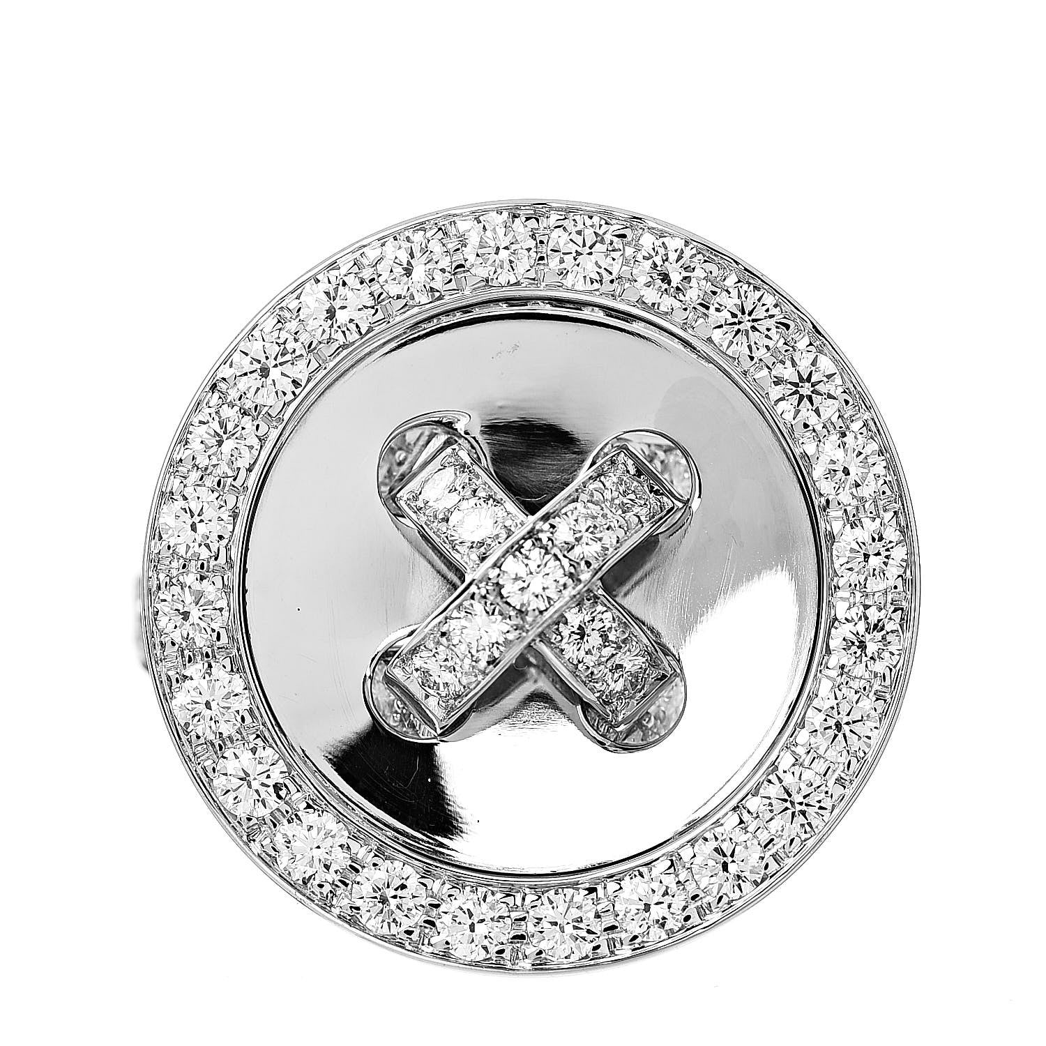 Van Cleef & Arpels 18K White Gold Diamond Boutonnière Ring 53 6.5 1 of 5