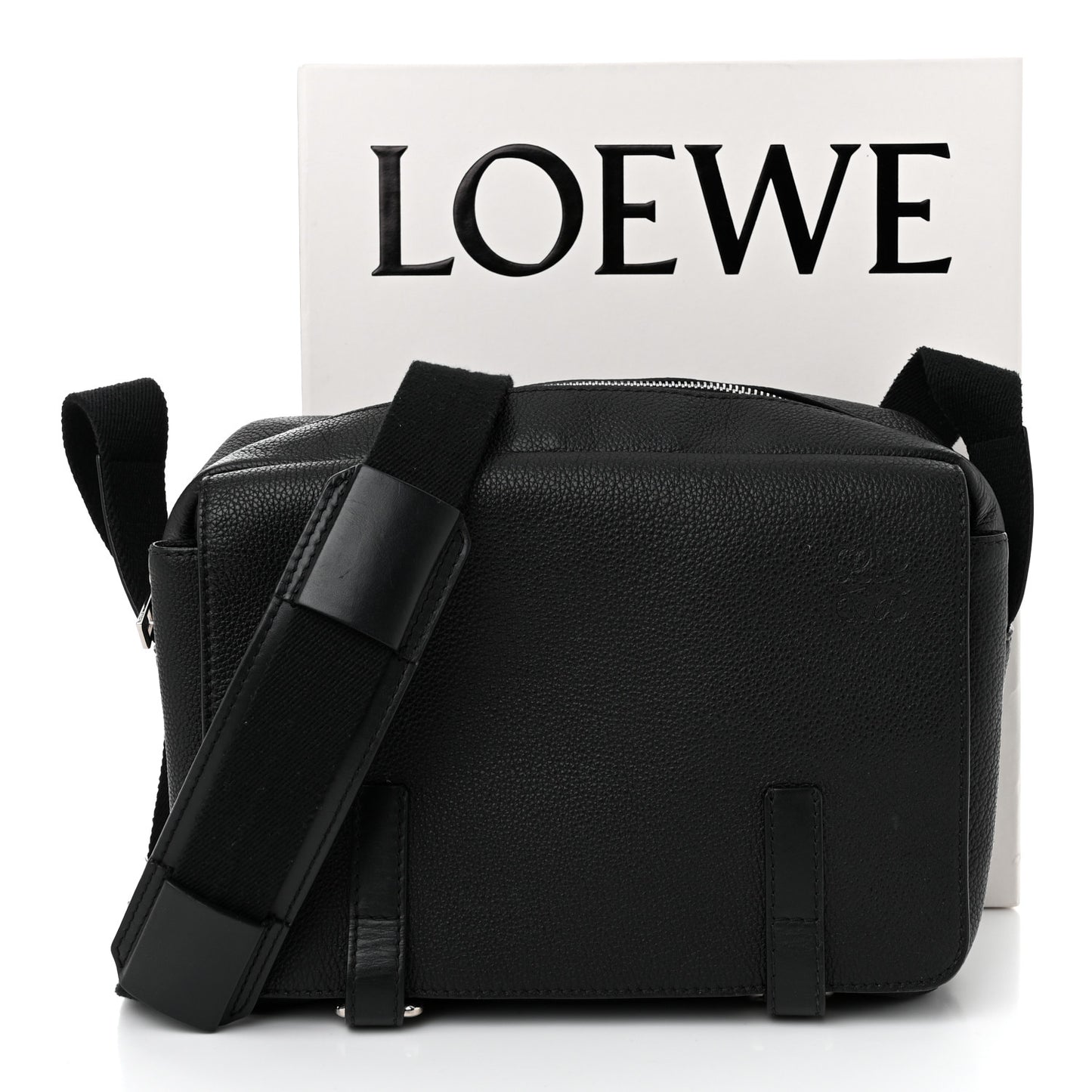 Soft Grained Calfskin Military Messenger Bag Black