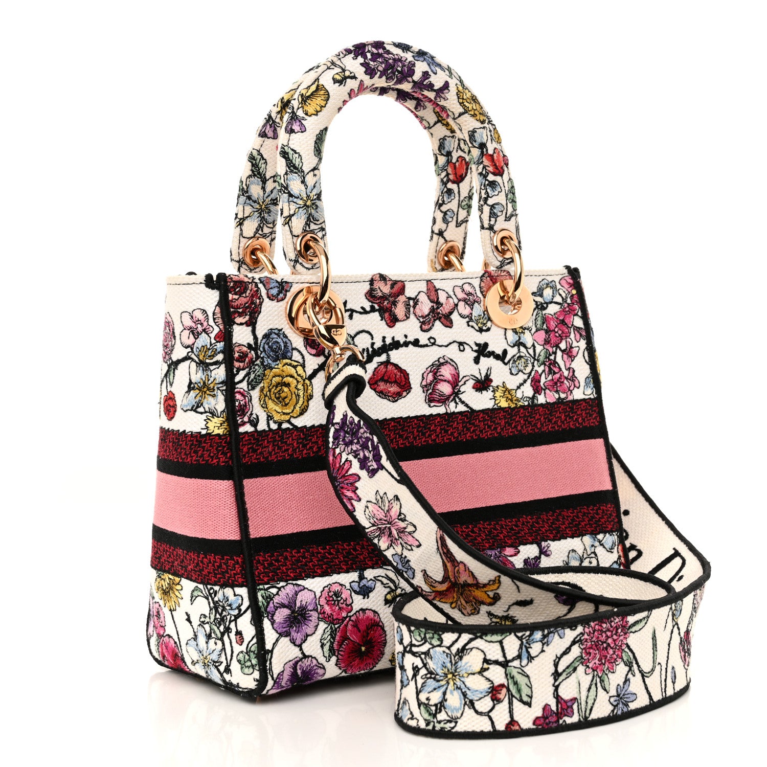 Christian Dior Canvas Florilegio Embroidered Medium Lady D-Lite White Multicolor 3 of 15