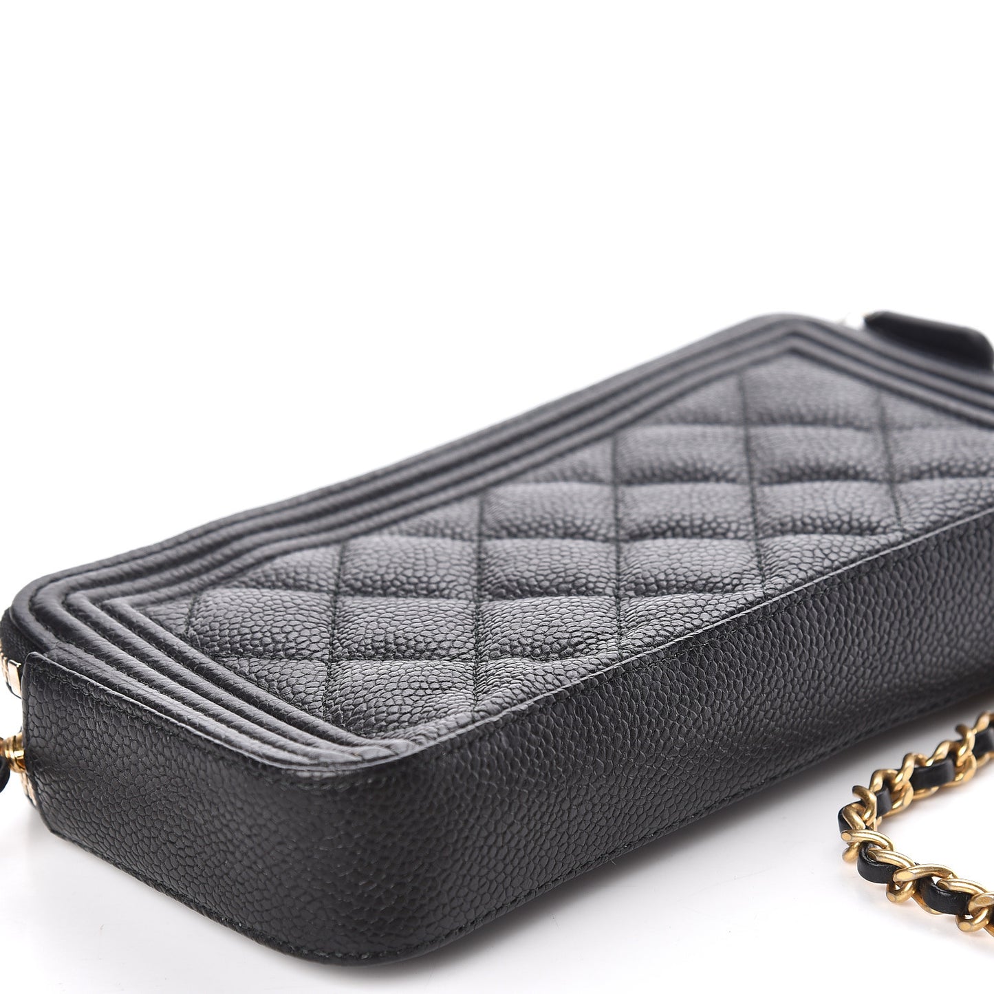 Caviar Quilted Small Boy Clutch With Chain Black