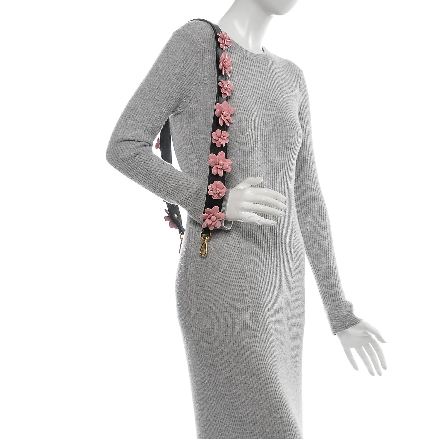 Prada Calfskin Plexiglass Flower Shoulder Strap Black Pink 2 of 5