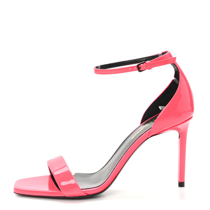 Saint Laurent Patent Calfskin Amber 105 Ankle Strap Sandals 37.5 Fuchsia Fluo 2 of 18