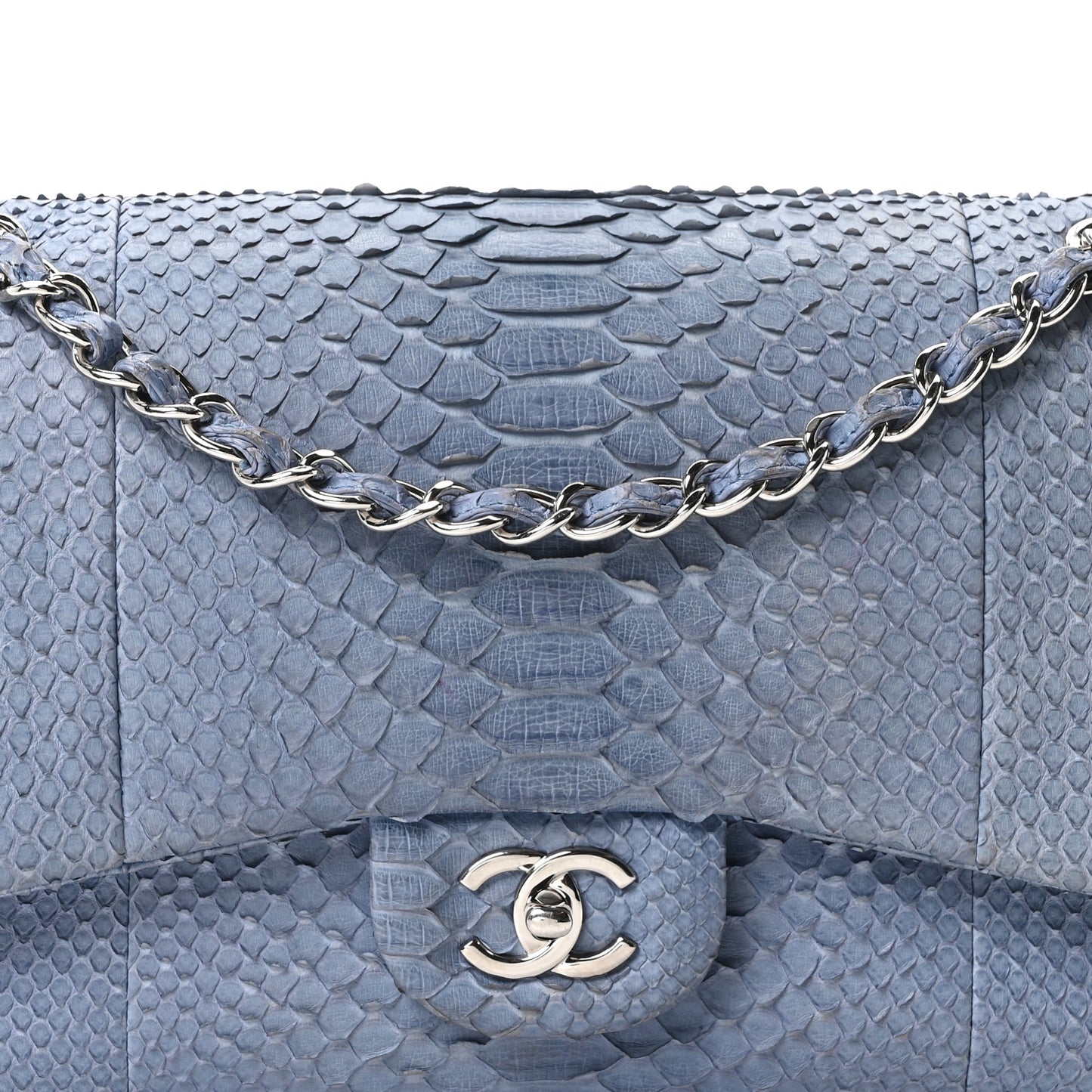 Snakeskin Jumbo Double Flap Light Blue