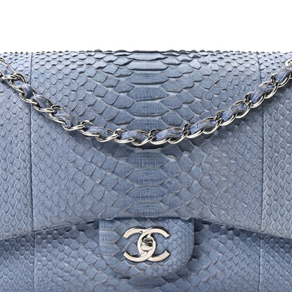 Chanel Snakeskin Jumbo Double Flap Light Blue 14 of 21