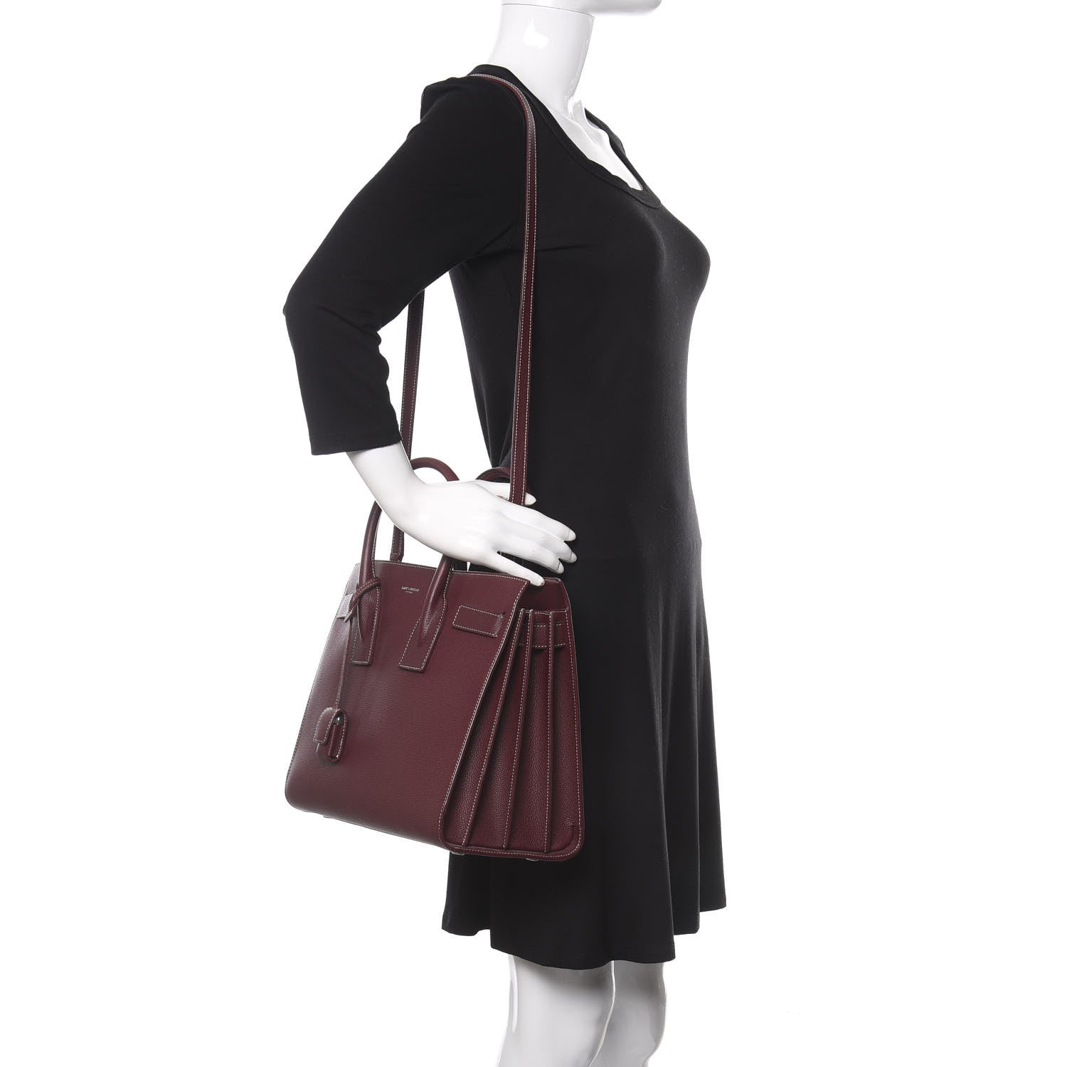 Saint Laurent Grained Calfskin Topstitch Small Classic Sac De Jour Rouge Legion 2 of 12
