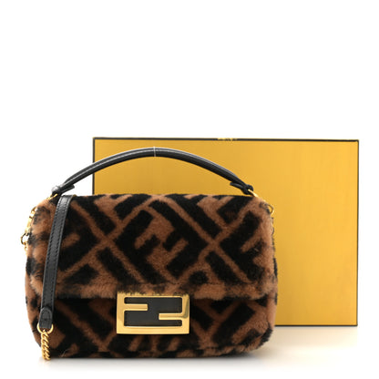 Fendi Shearling Vitello Dolce Macro FF 1974 Mini Baguette Tobacco Black 11 of 11