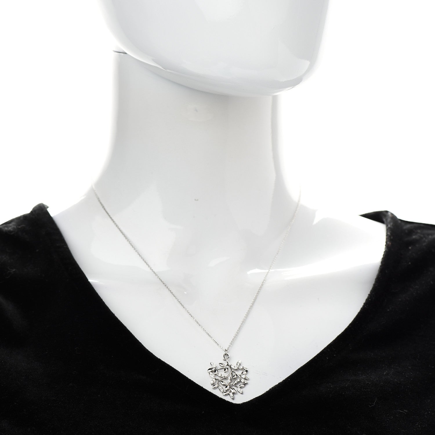 Tiffany 18K White Gold Diamond Paloma Picasso Olive Leaf Pendant Necklace 2 of 7
