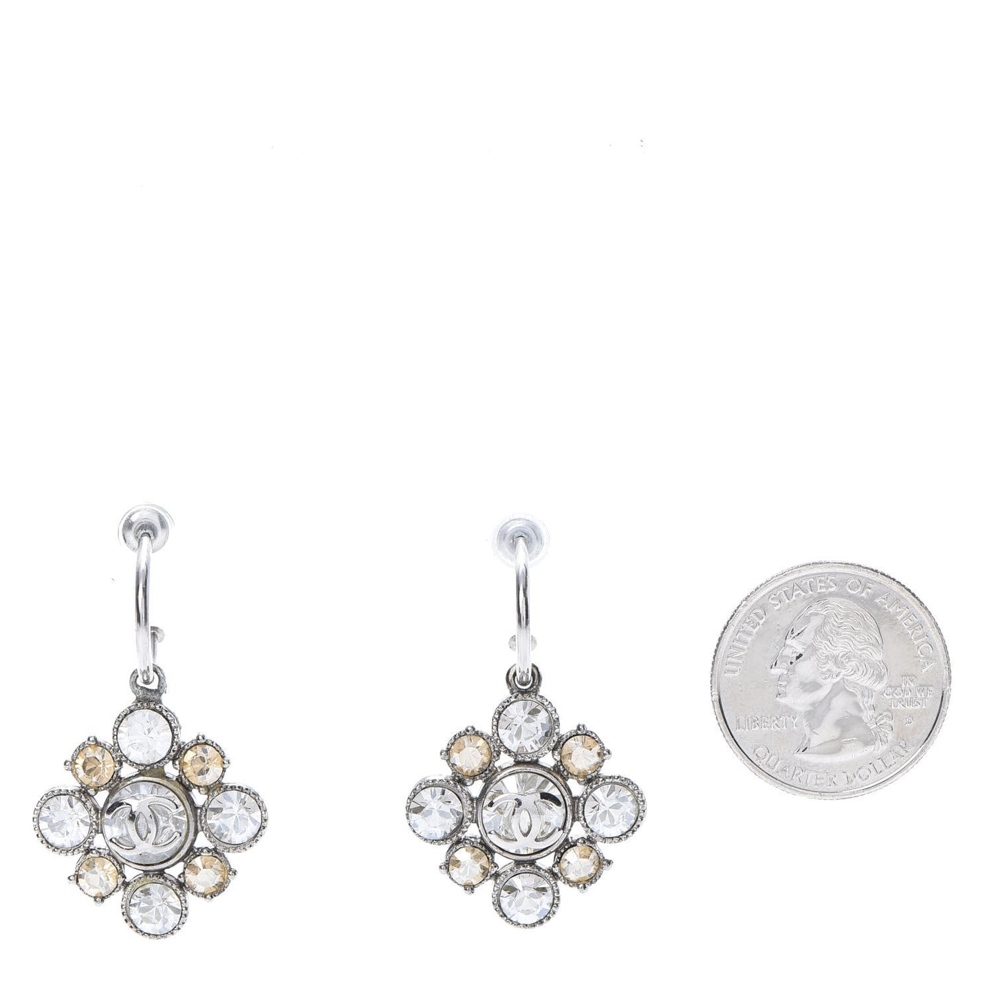 Crystal CC Dangle Earrings Silver