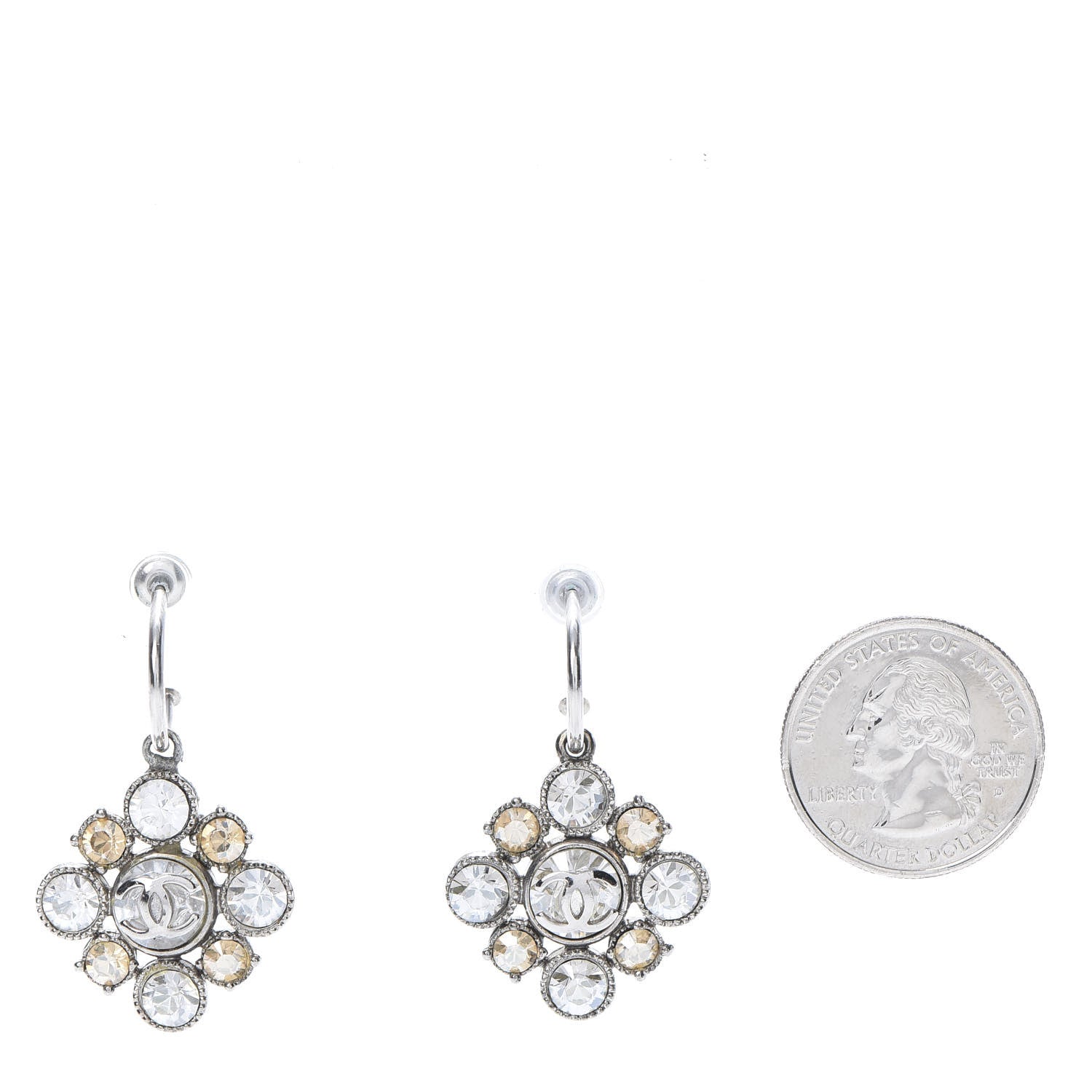 Chanel Crystal CC Dangle Earrings Silver 2 of 4