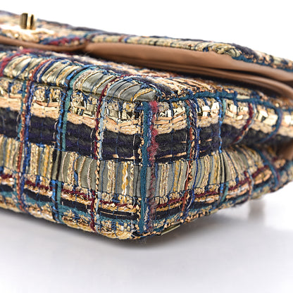 Chanel Tweed Quilted Medium Double Flap Gold Blue Light Green Black 14 of 15