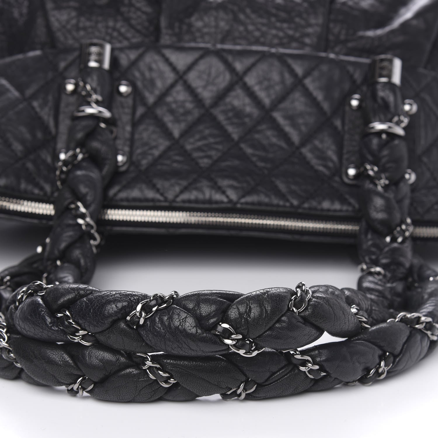 Chanel Distressed Lambskin Large Lady Braid Satchel Black 7 of 13