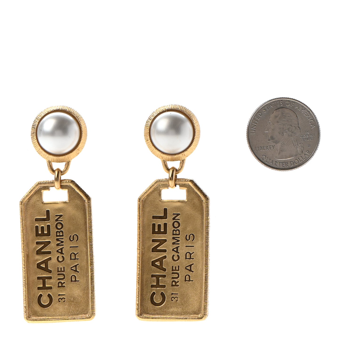 Pearl CC Tags Drop Earrings Gold