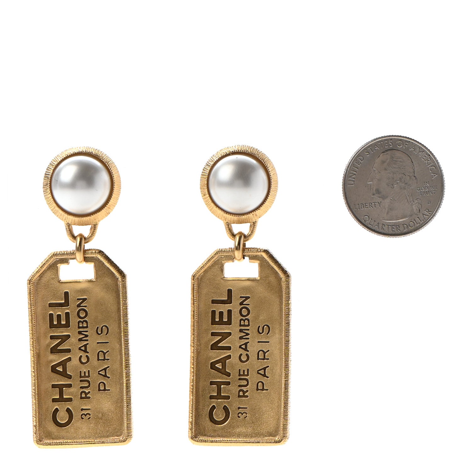 Chanel Pearl CC Tags Drop Earrings Gold 2 of 4