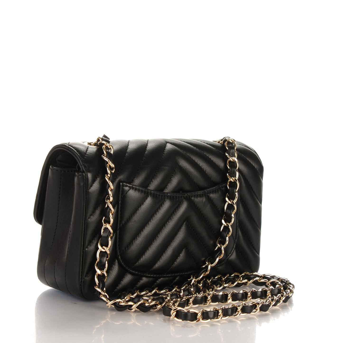 Lambskin Chevron Quilted Mini Rectangular Flap Black