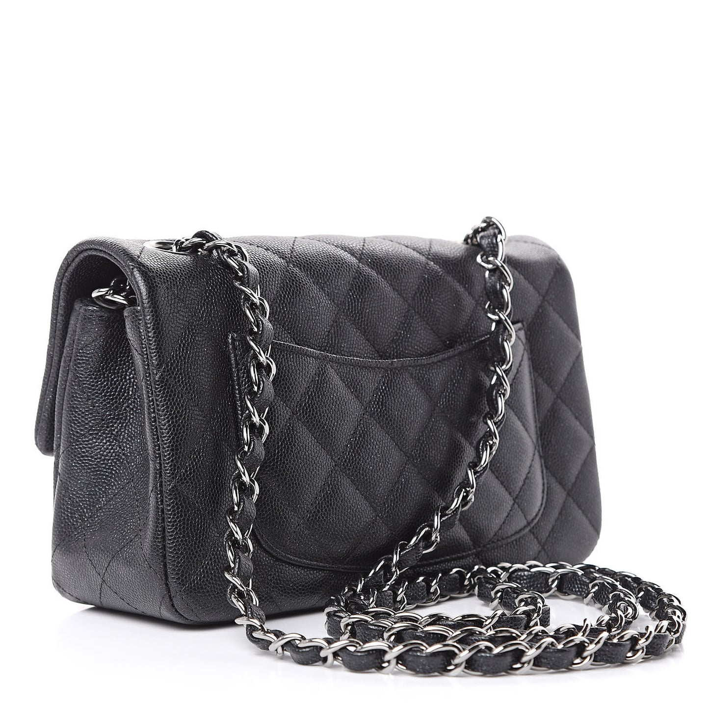 Iridescent Caviar Quilted Mini Rectangular Flap Black
