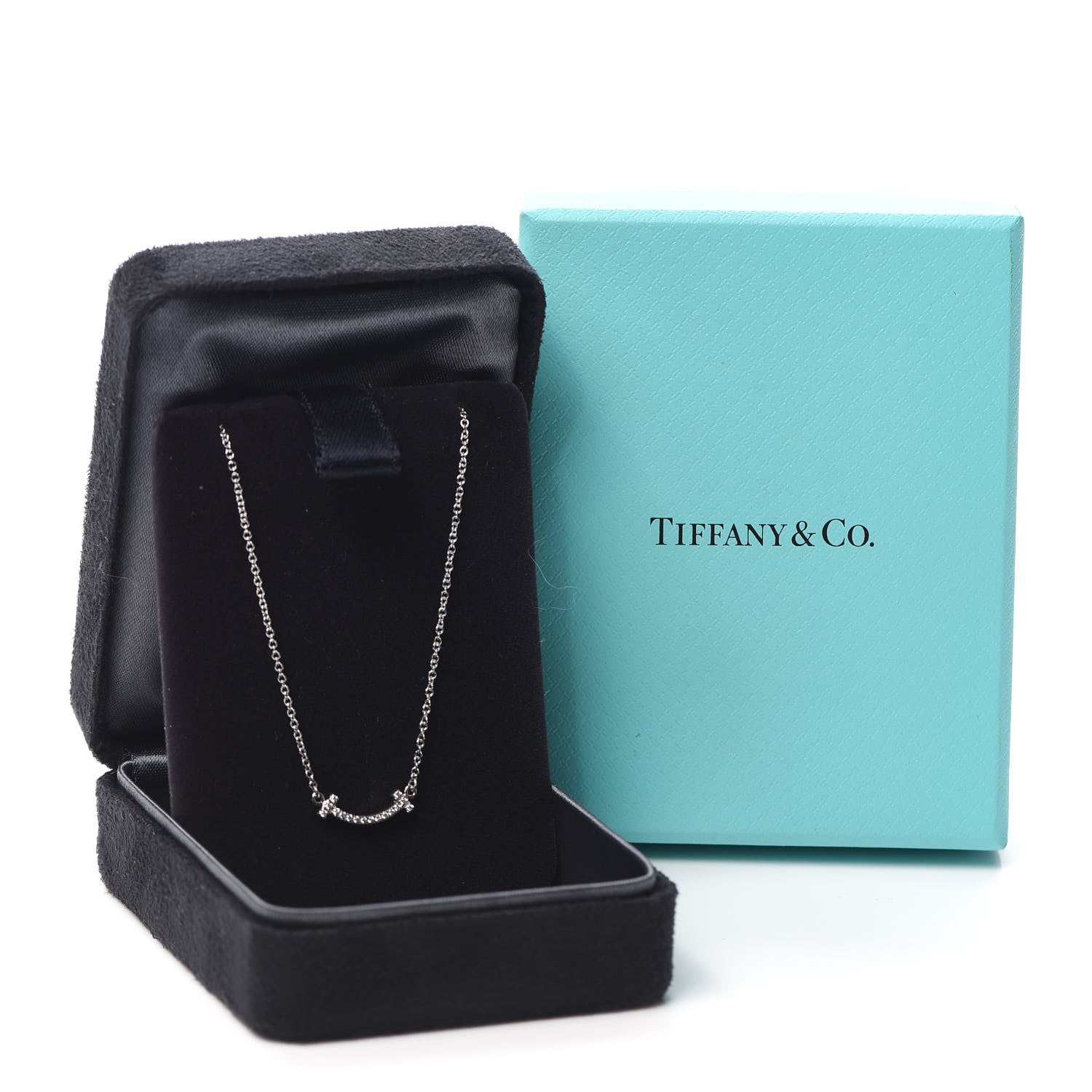 Tiffany 18K White Gold Diamond Mini T Smile Pendant Necklace 6 of 6