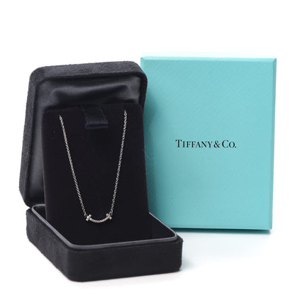 Tiffany 18K White Gold Diamond Mini T Smile Pendant Necklace 6 of 6
