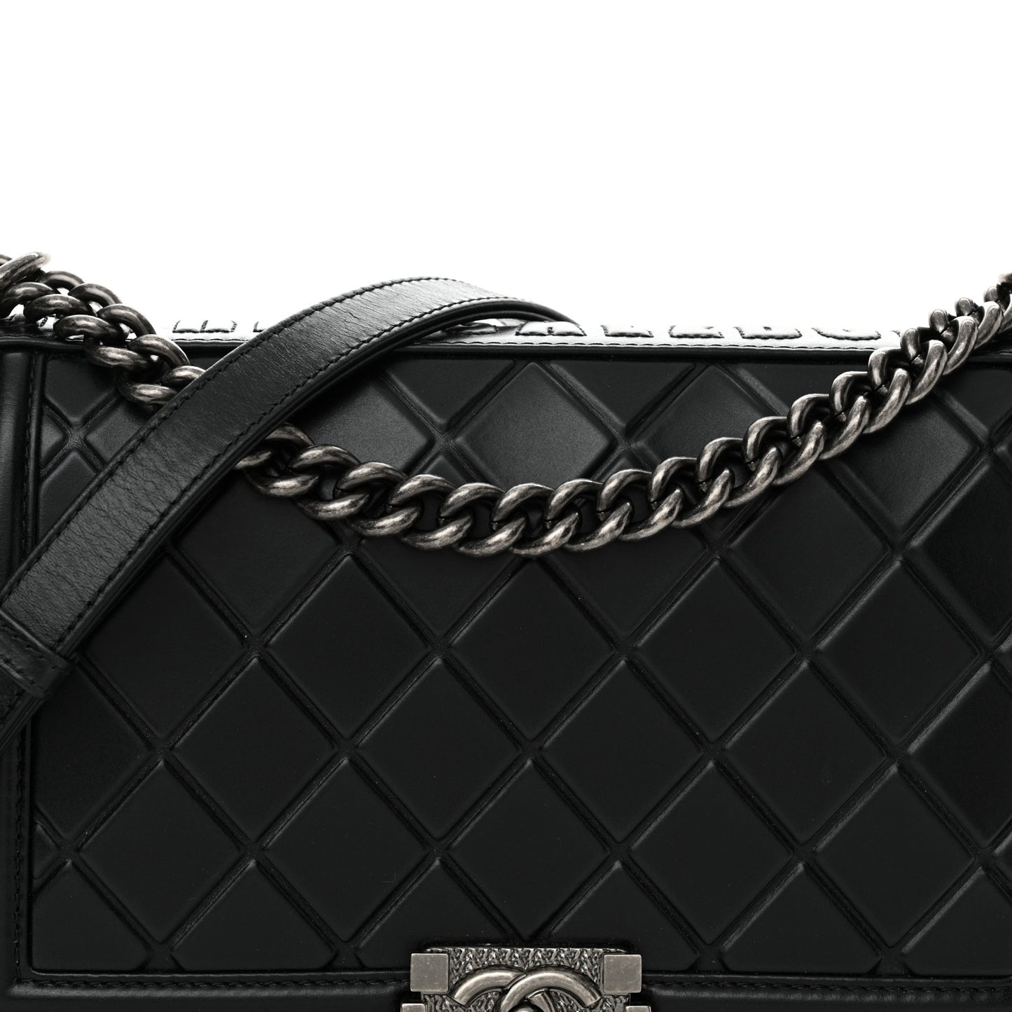 Calfskin Embossed New Medium Paris Salzburg Boy Flap Black