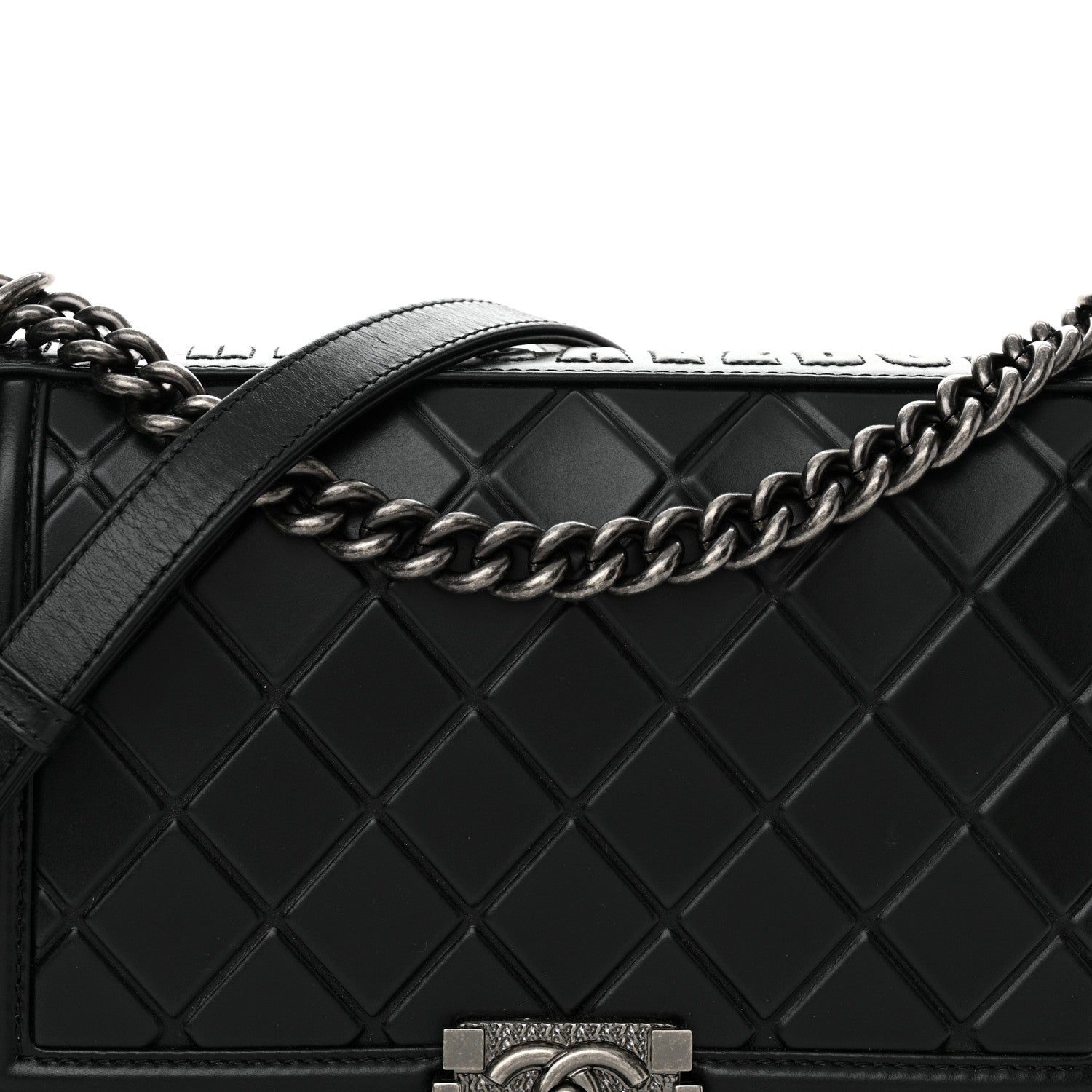Chanel Calfskin Embossed New Medium Paris Salzburg Boy Flap Black 8 of 12