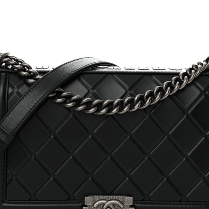Chanel Calfskin Embossed New Medium Paris Salzburg Boy Flap Black 8 of 12