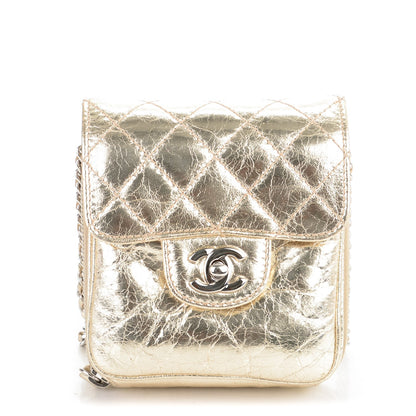 Chanel Crackled Calfskin Quilted Mini Crossbody Flap Gold 1 of 7