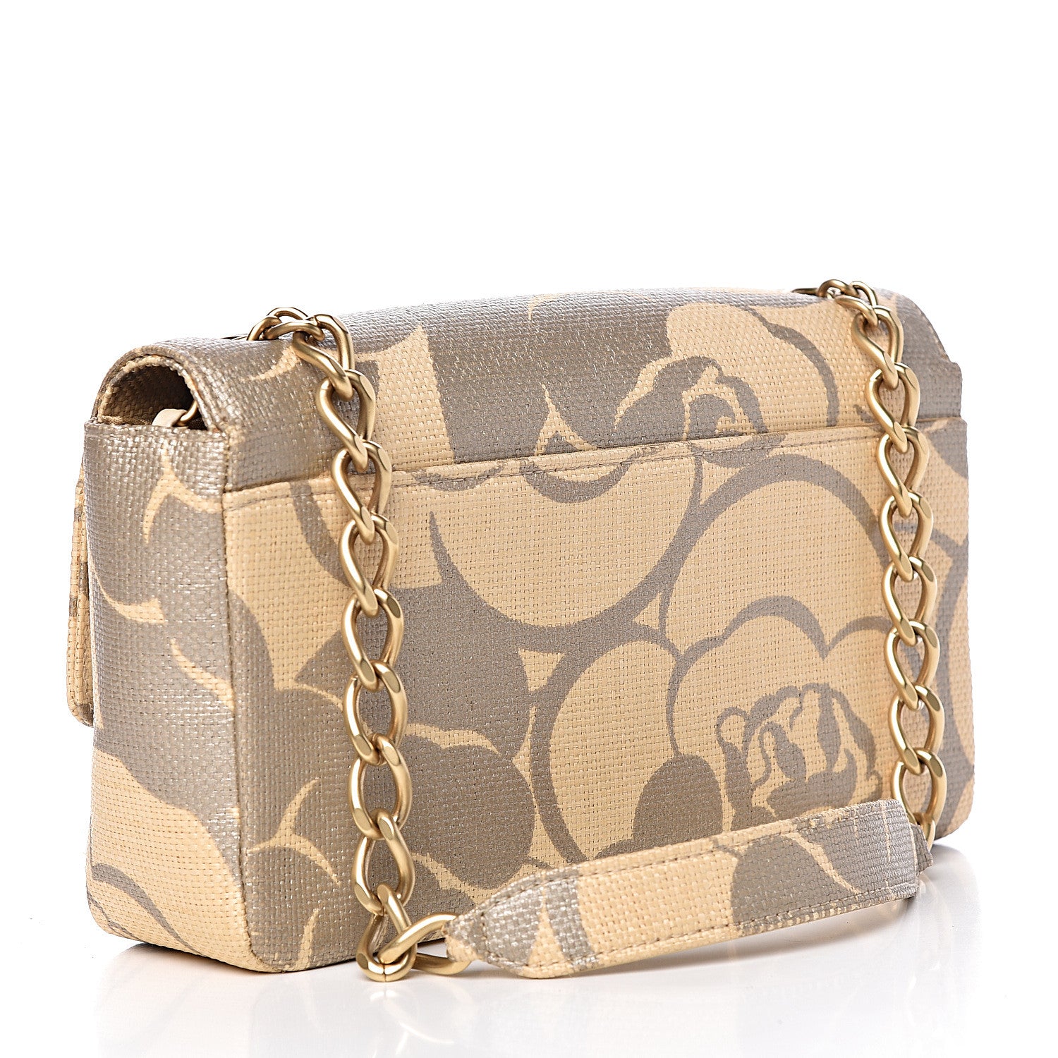 Chanel Woven Straw Camellia Print Medium Single Flap 3 of 12