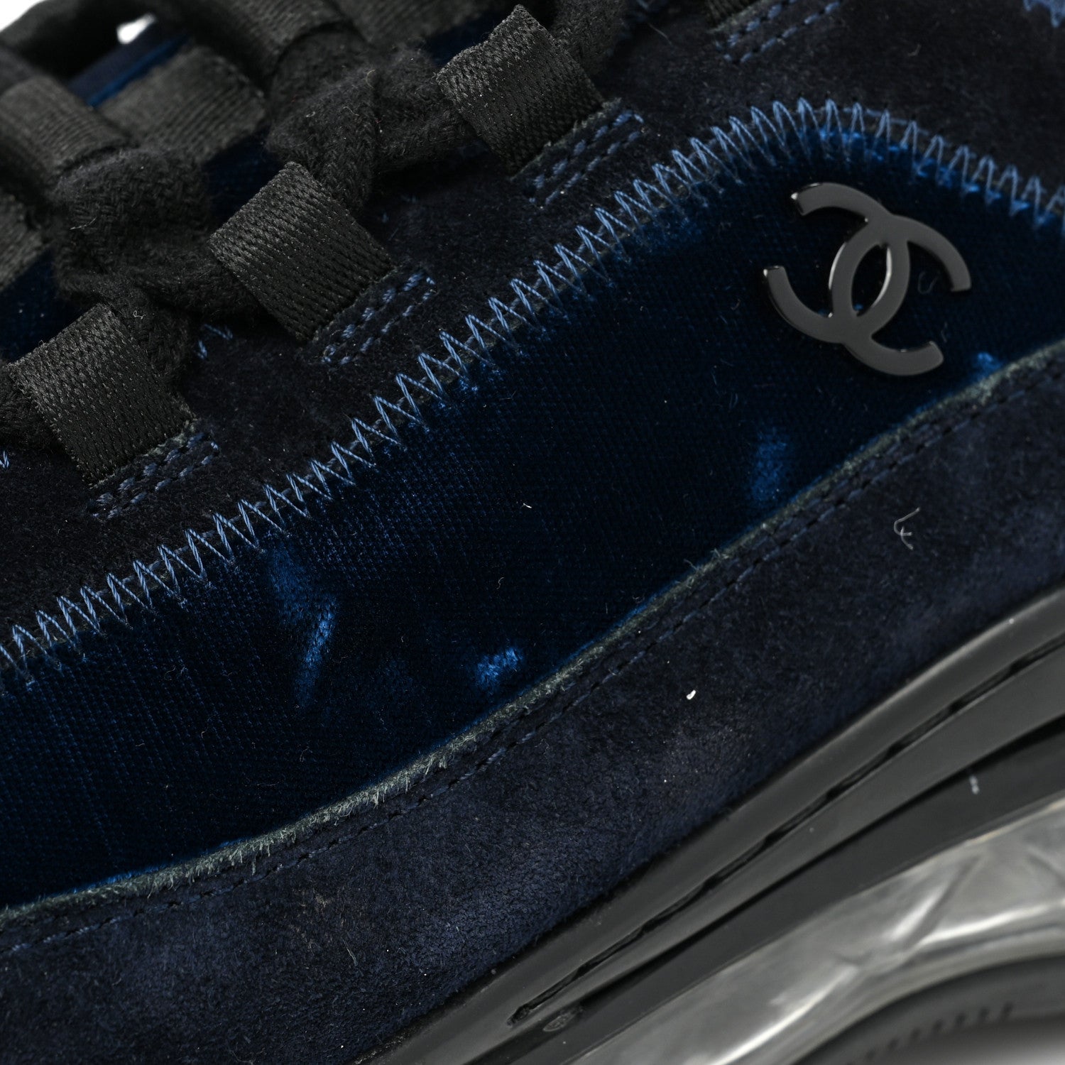 Chanel Suede Calfskin Velvet Grosgrain CC Sneakers 41 Navy Blue Black 10 of 12