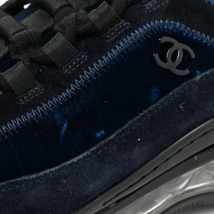 Chanel Suede Calfskin Velvet Grosgrain CC Sneakers 41 Navy Blue Black 10 of 12