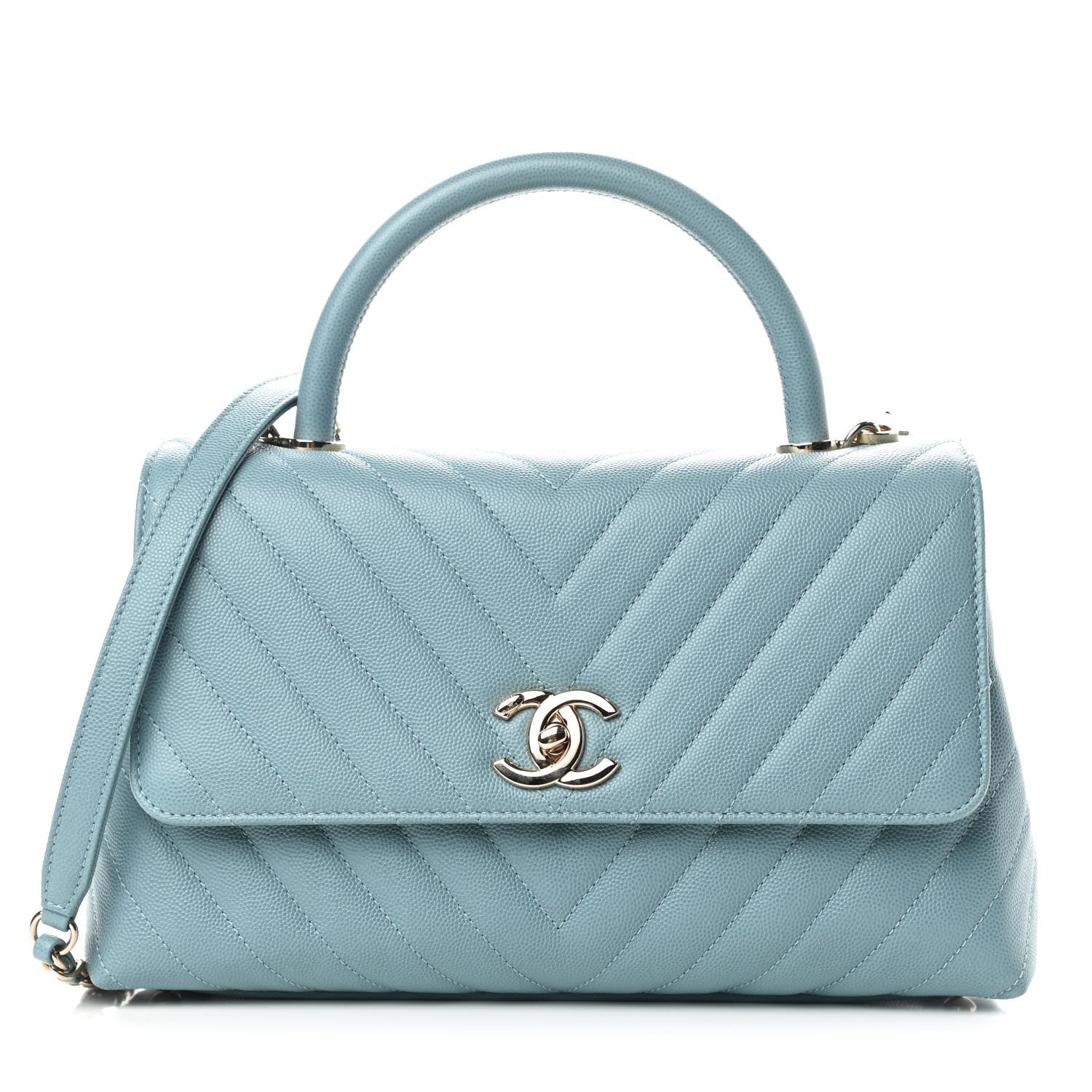 Chanel Caviar Chevron Quilted Small Coco Handle Flap Blue 1 of 11