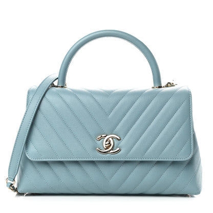 Chanel Caviar Chevron Quilted Small Coco Handle Flap Blue 1 of 11