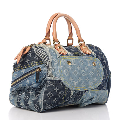 Louis Vuitton Denim Patchwork Speedy 30 Blue 2 of 8