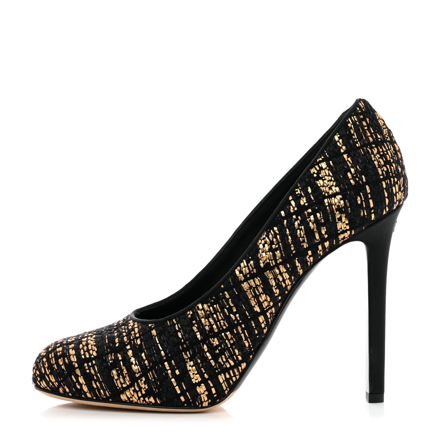 Chanel Tweed CC Pumps 38.5 Black Gold 1 of 9