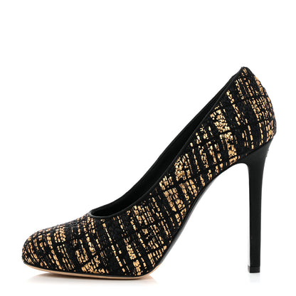 Chanel Tweed CC Pumps 38.5 Black Gold 1 of 9