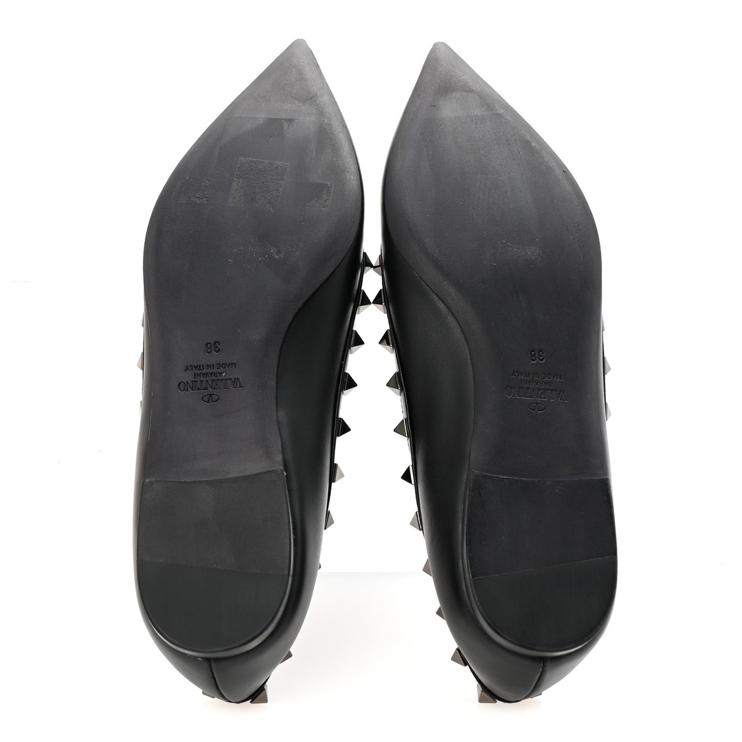 Calfskin Lacquered Monochrome Rockstud Ballerina Flats 38 Black