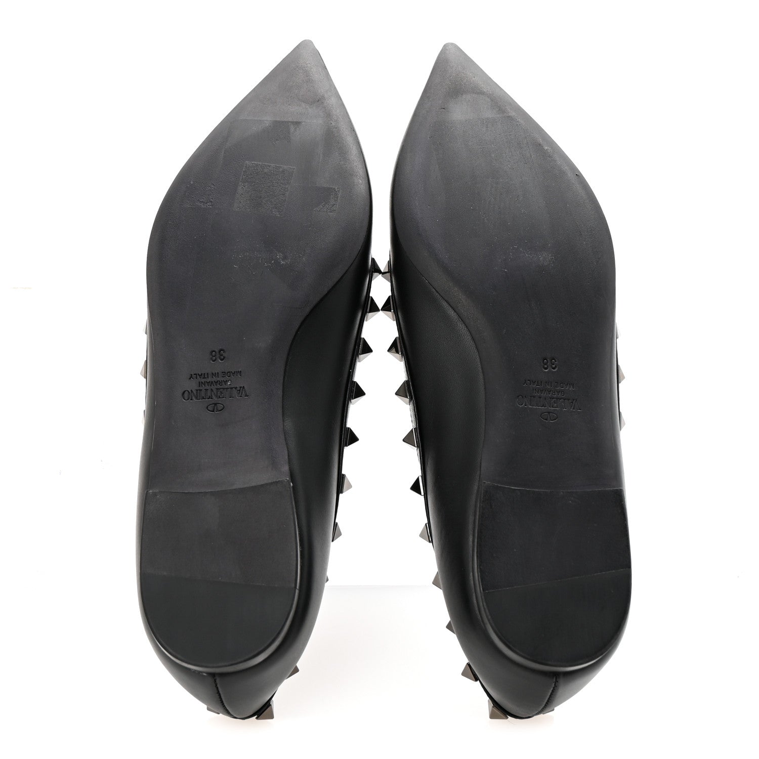 Valentino Garavani Calfskin Lacquered Monochrome Rockstud Ballerina Flats 38 Black 6 of 9