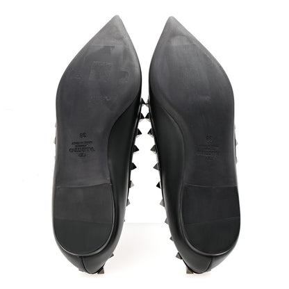 Valentino Garavani Calfskin Lacquered Monochrome Rockstud Ballerina Flats 38 Black 6 of 9