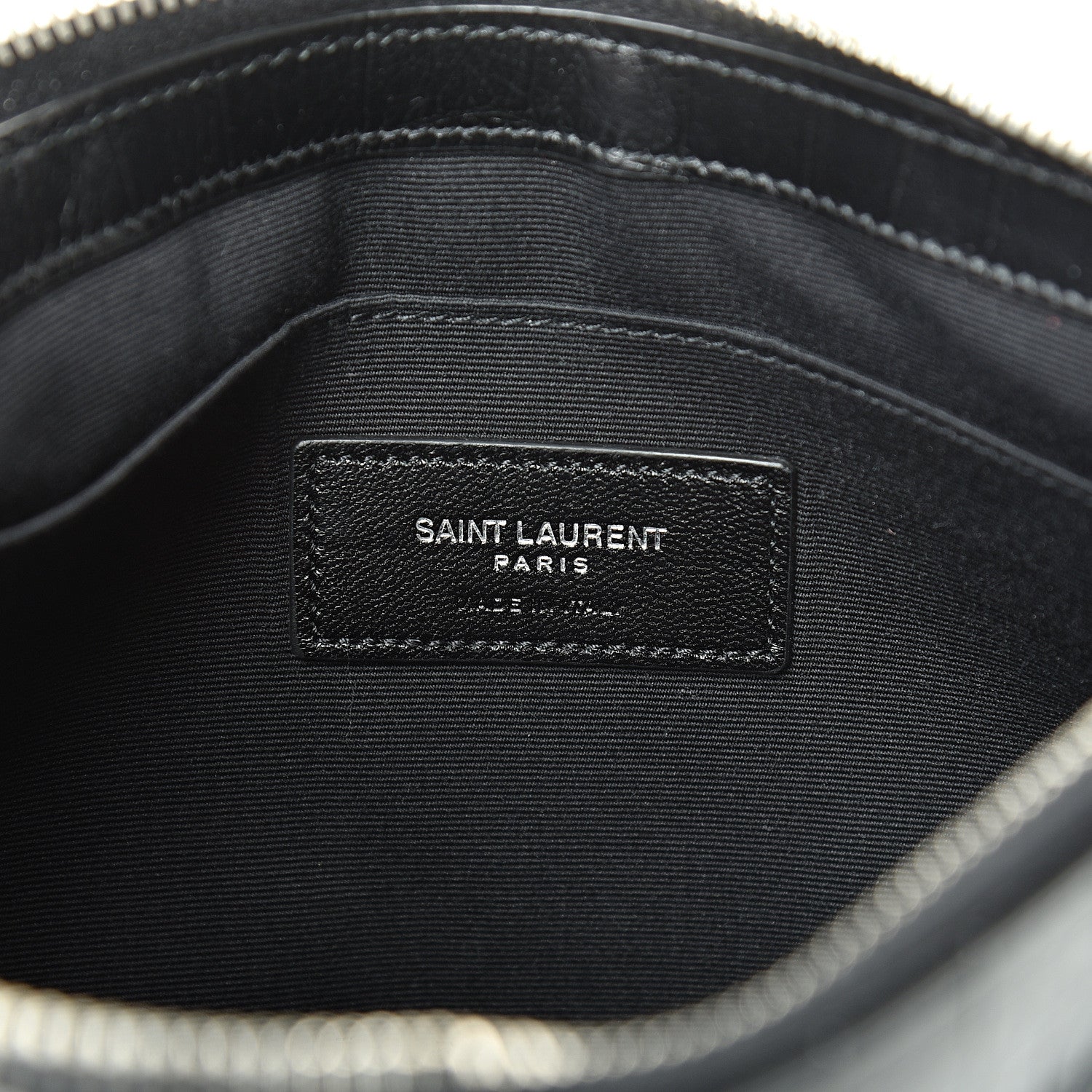 Saint Laurent Calfskin Crocodile Embossed Monogram Zip Pouch Black 5 of 7