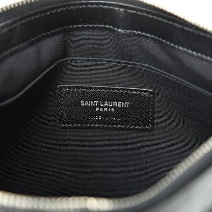 Saint Laurent Calfskin Crocodile Embossed Monogram Zip Pouch Black 5 of 7