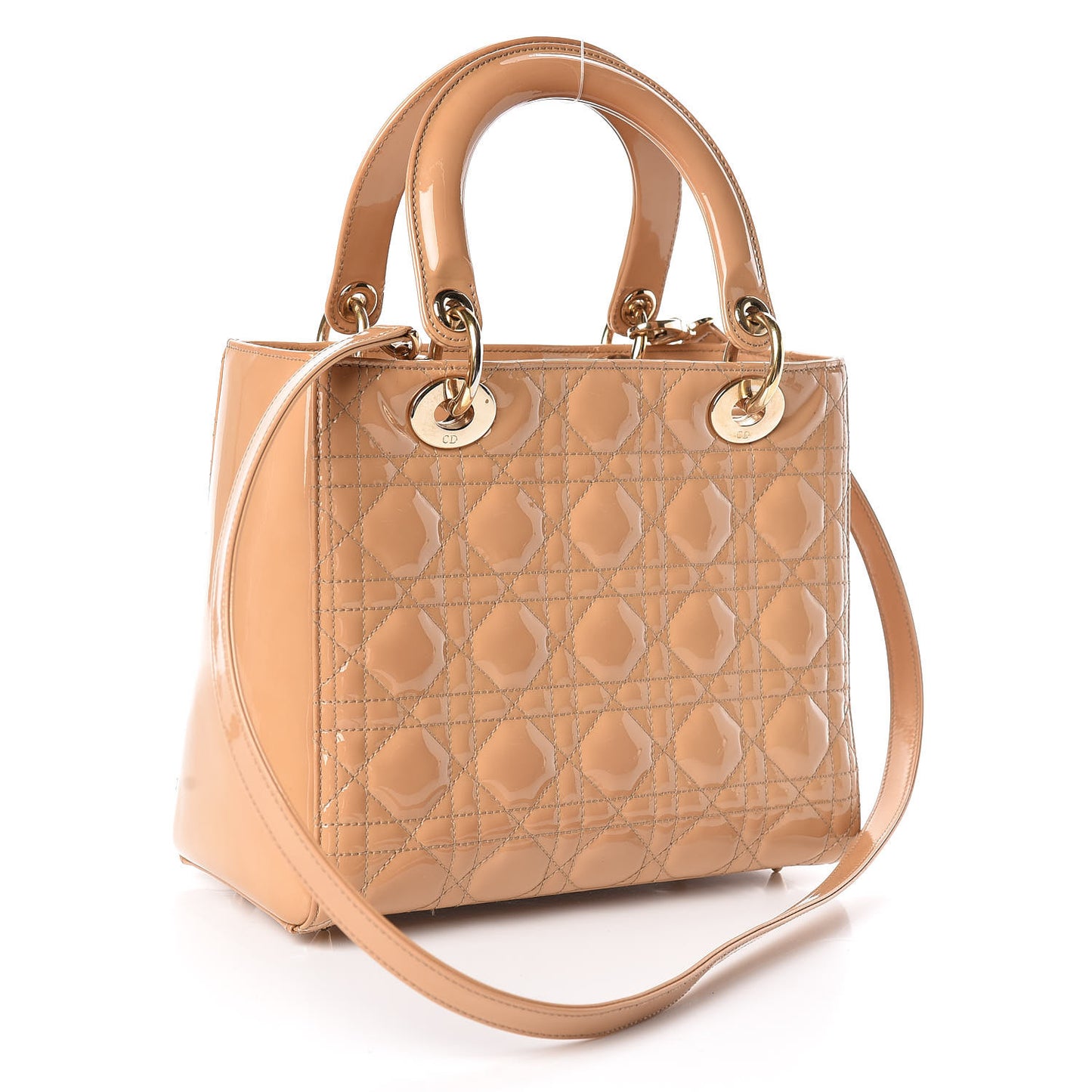 Patent Cannage Medium Lady Dior Beige