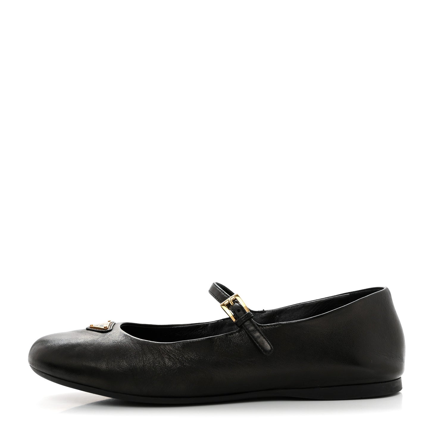 Nappa Metal Triangle Logo Ballet Flats 39 Black