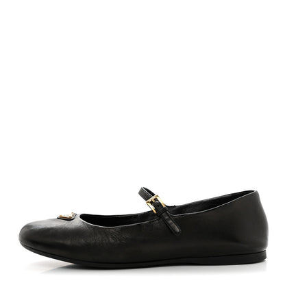 Prada Nappa Metal Triangle Logo Ballet Flats 39 Black 1 of 9
