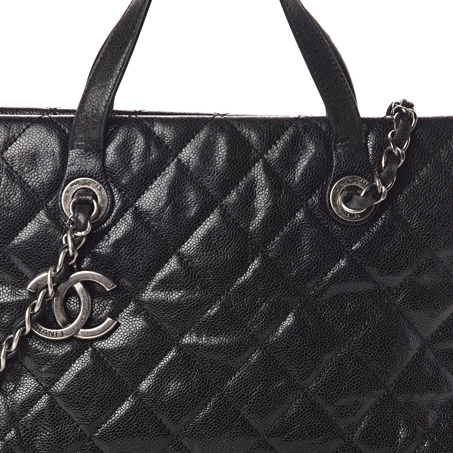 Crumpled Grained Calfskin Quilted CC Crave Tote Black