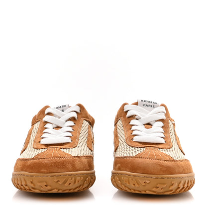 Hermes Crochet Knit Suede Goatskin Jet Sneakers 37 Beige Lin Naturel 3 of 10